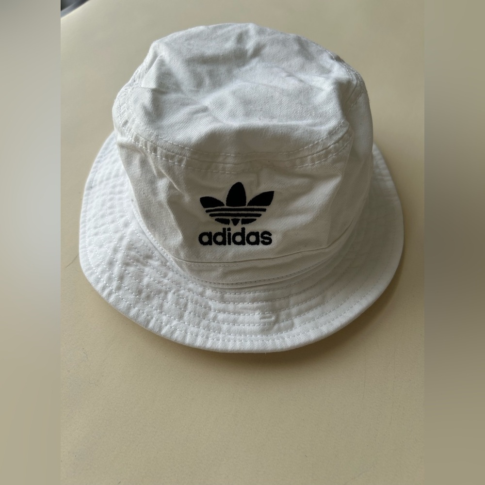 adidas White Bucket Hat with Black Trefoil